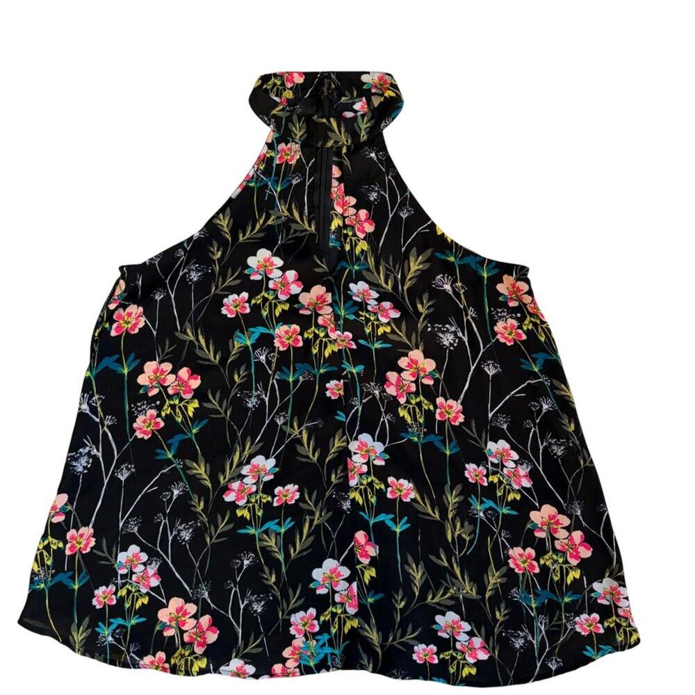 Express Floral Black and Pink Halter Top - Size Medium